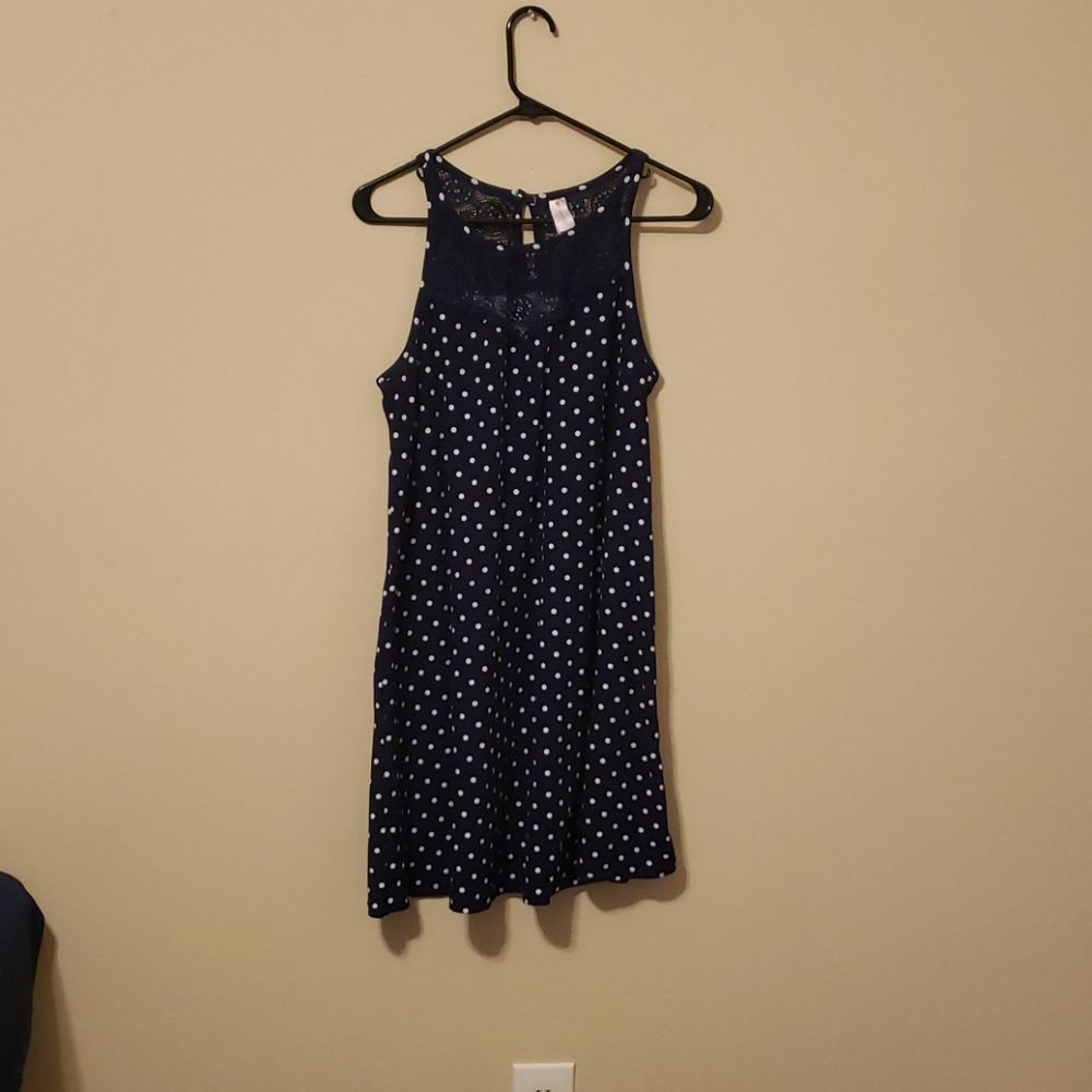 Navy dress with white polkadots